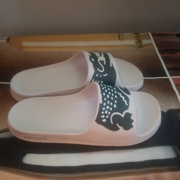 Mens Lacoste Croco Slide Sandals - White/Dark Green, Size 12